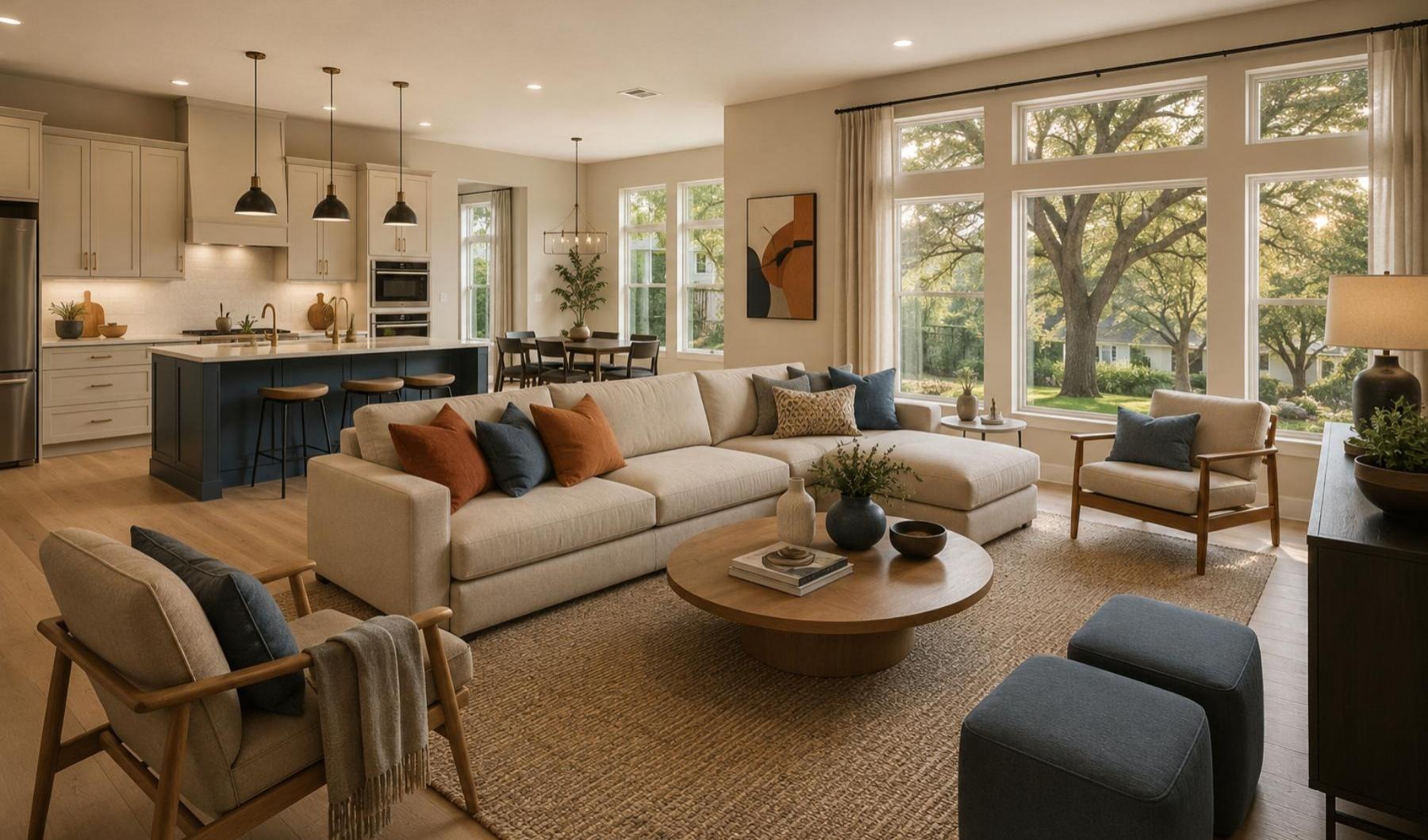 a living room with a large window